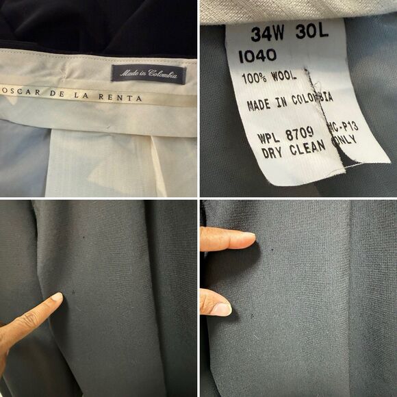 Oscar De La Renta Dress Pants Mens 34x30 Black 100% Wool Pleated - Picture 9 of 16